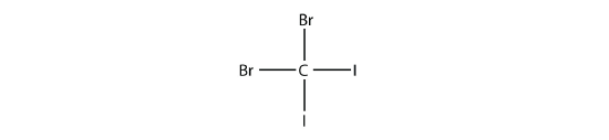 A single carbon with two bromines and two iodines attached to it.