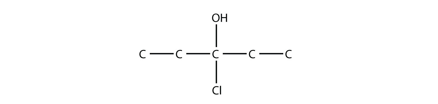 Una cadena de cinco carbonos con un grupo cloro e hidroxi en el tercer carbono.
