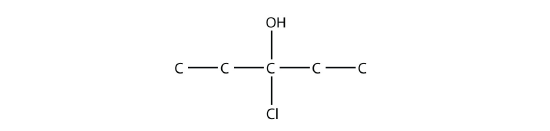 A five carbon chain with a chlorine and hydroxy group on the third carbon.
