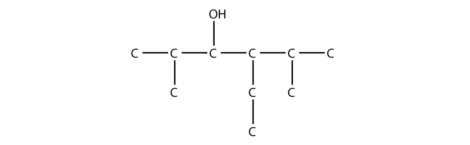Una cadena de seis carbonos con un grupo metilo en el carbono 2, un grupo hidroxi en el carbono 3, un grupo etilo en el carbono 4 y un grupo metilo en el carbono 5.