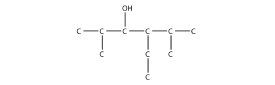 A six carbon chain with a methyl group on carbon 2, a hydroxy group on carbon 3, an ethyl group on carbon 4, and a methyl group on carbon 5.