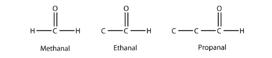 Structures of methanal, ethanal, and propanal.