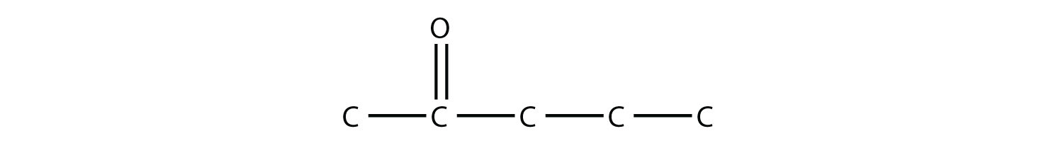 Una cadena de cinco carbonos con un grupo carbonilo en el segundo carbono.