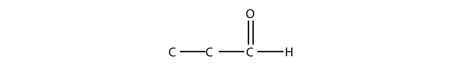 Una cadena de tres carbonos con un aldehído en el tercer carbono.