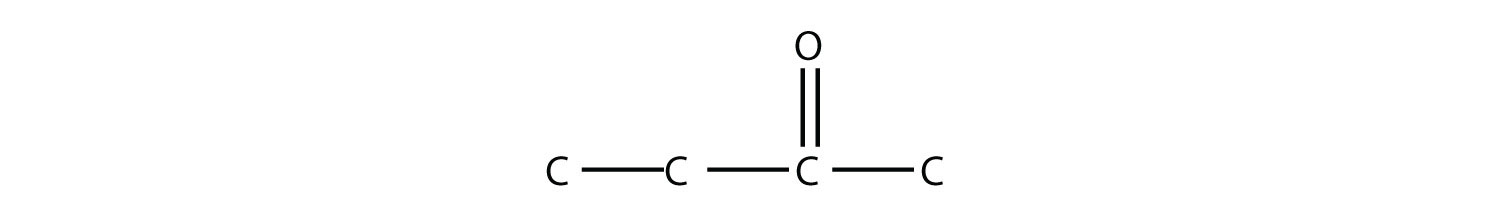 Una cadena de cuatro carbonos con un carbonilo en el tercer carbono.