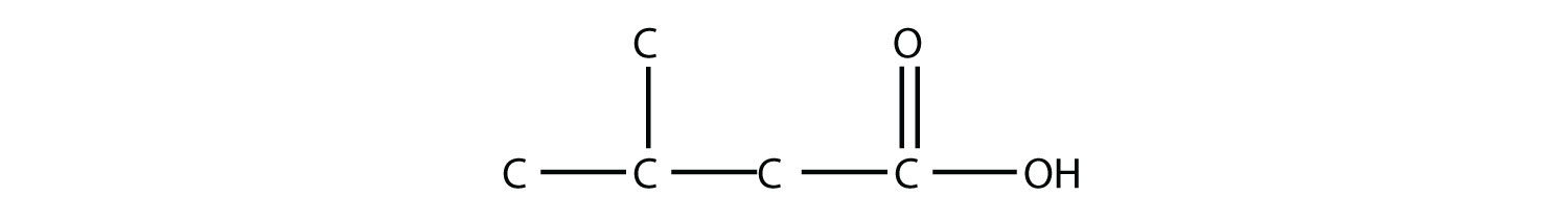 Una cadena de cuatro carbonos con un grupo metilo en el segundo carbono y un carbonilo y alcohol en el cuarto carbono.