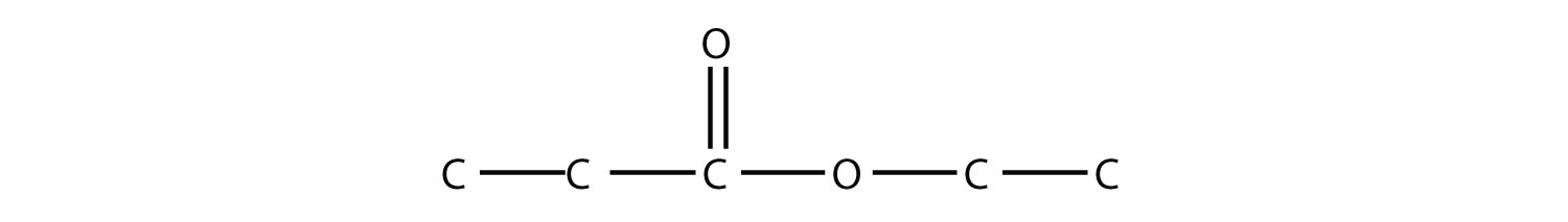 Una cadena de tres carbonos está conectada a un grupo etilo por un éter en el tercer carbono. El tercer carbono también tiene un carbonilo.