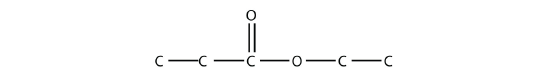A chain of three carbons is connected to an ethyl group by an ether on the third carbon. The third carbon also has a carbonyl.