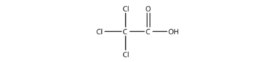 A two carbon chain with three chlorines on the first carbon and a carbonyl and alcohol on the second carbon.