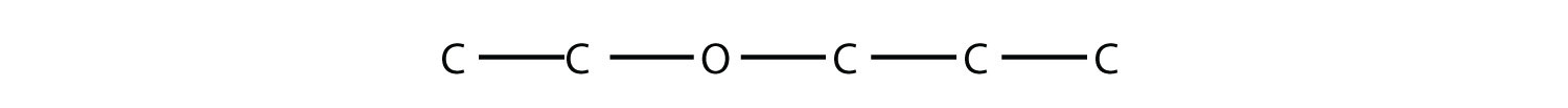 Una cadena de dos carbonos está conectada a una cadena de tres carbonos a través de un éter.