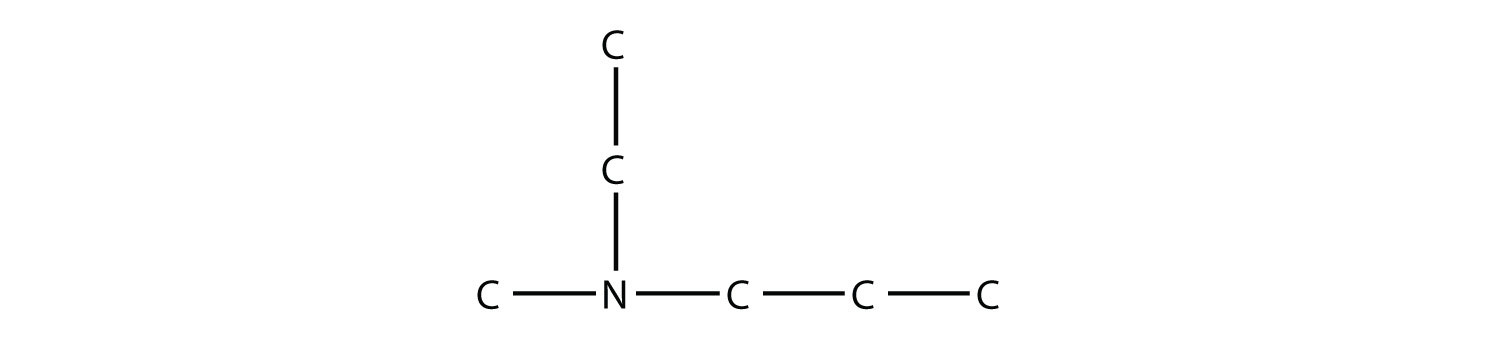 Un grupo metilo, etilo y propilo están todos unidos a un nitrógeno.
