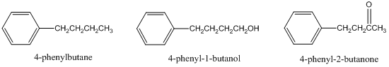 4-phenylbutane, 4-phenyl-1-butanol, 4-phenyl-2-butanone.png